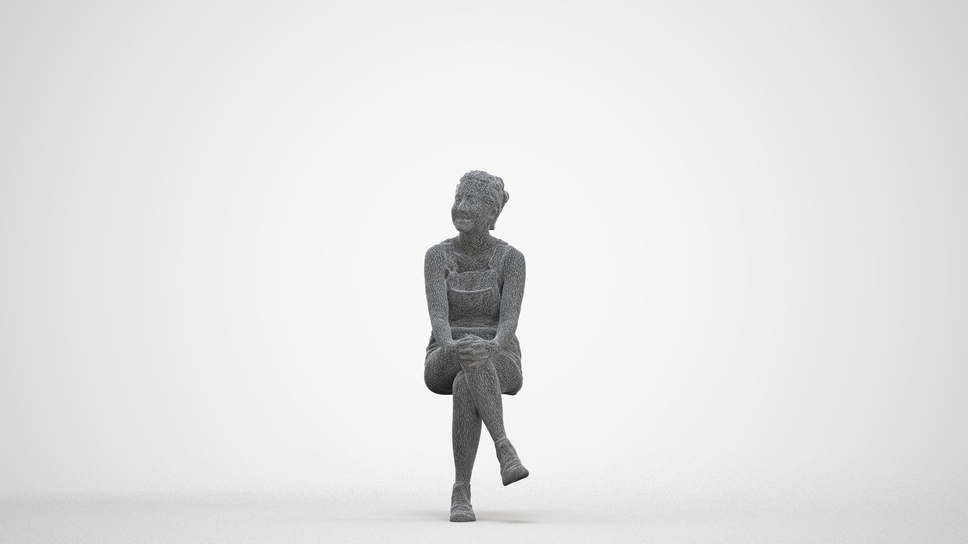 realistic 3D woman casual sitting, scanned archviz people for Blender and 3ds Max, three-quarter front view render