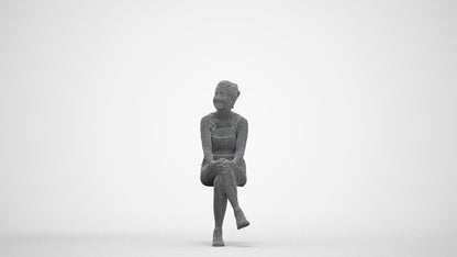 realistic 3D woman casual sitting, scanned archviz people for Blender and 3ds Max, three-quarter front view render