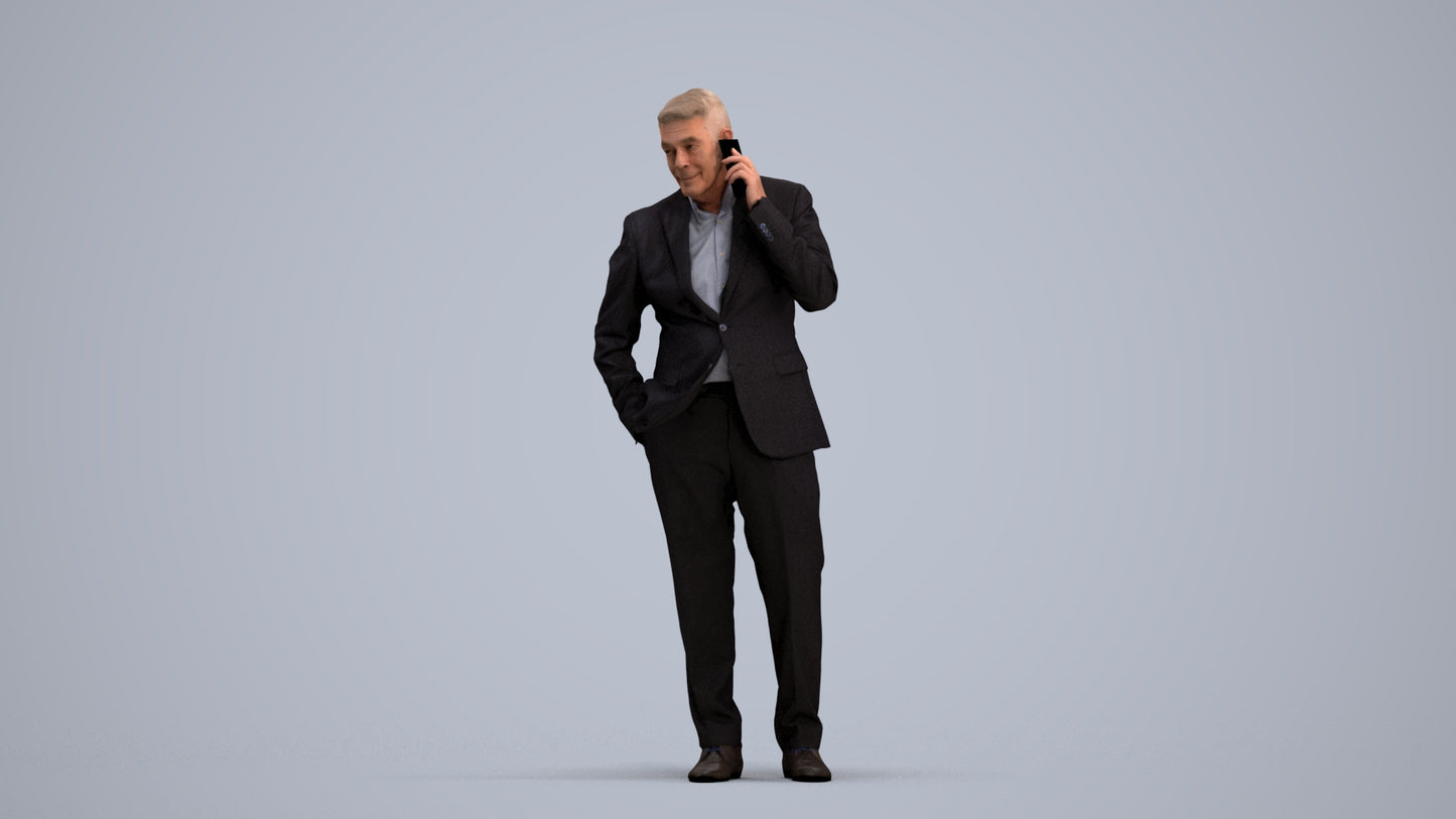 scanned 3D senior man business, photogrammetry people for Enscape and V-Ray, standing pose render