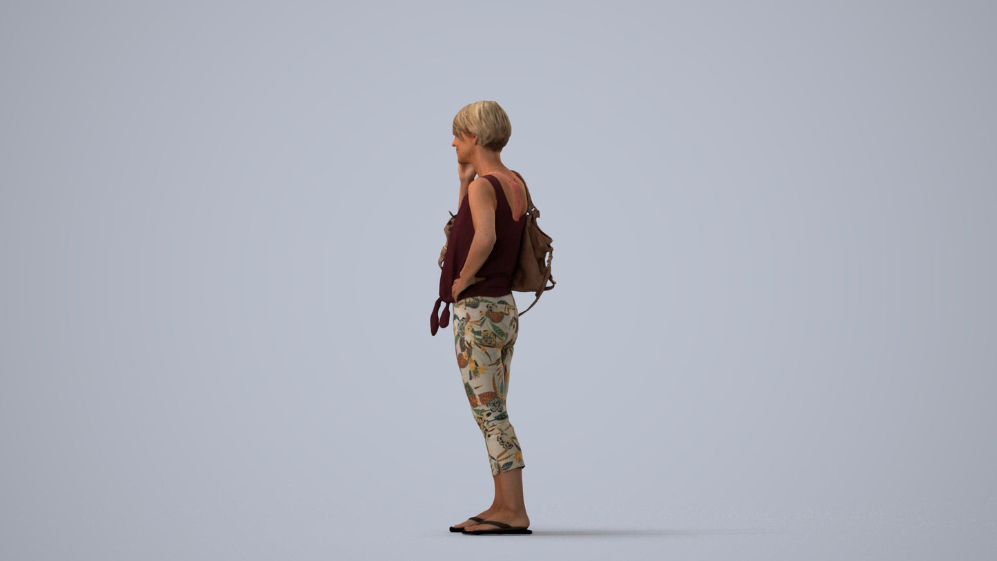 3D scanned senior woman standing, photorealistic archviz people for Enscape and SketchUp, three-quarter view render