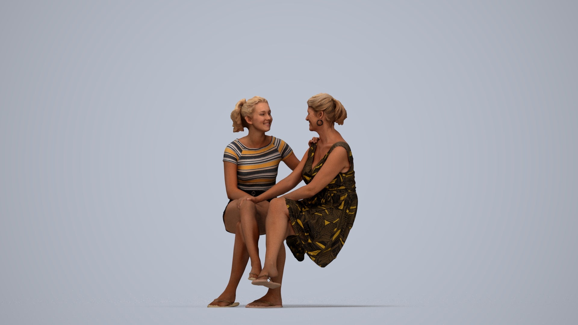 3D people model woman casual couple, scanned human for 3ds Max rendering, top-down view render