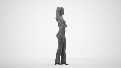 realistic 3D people woman casual standing, render-ready for V-Ray and Corona, FBX OBJ, wireframe side view