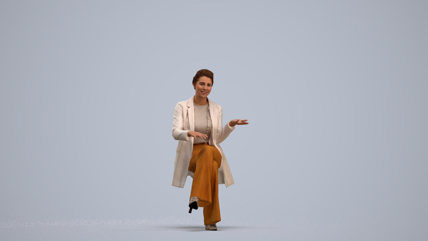 3D scanned woman sitting business, photorealistic archviz people for Enscape and SketchUp, standing pose render