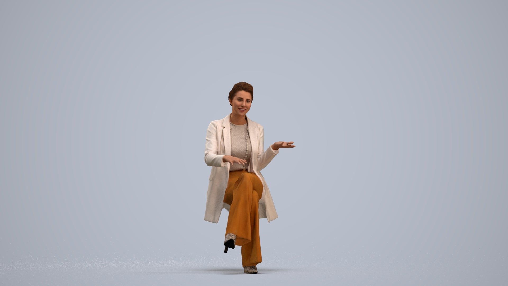 3D scanned woman sitting business, photorealistic archviz people for Enscape and SketchUp, standing pose render
