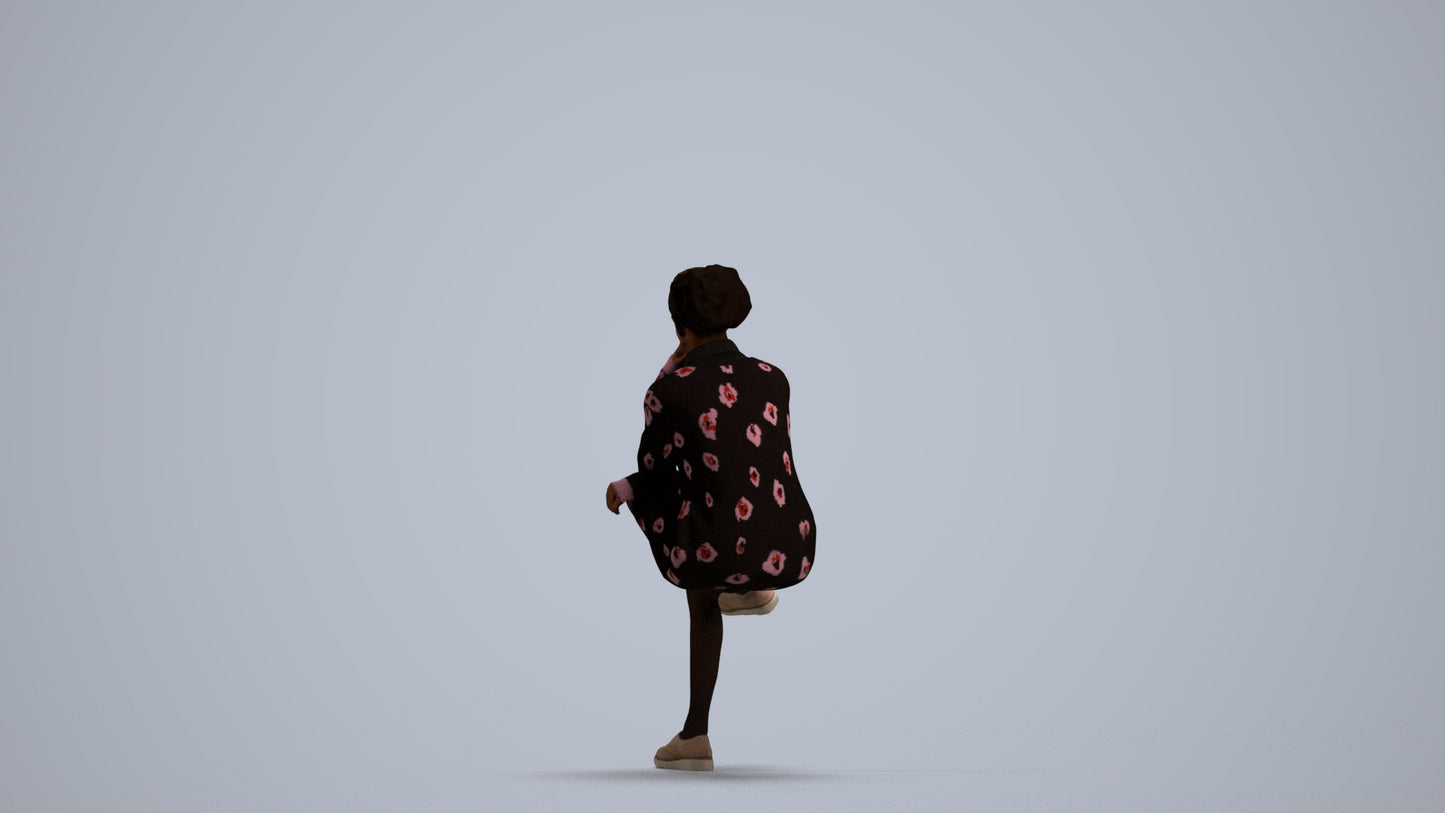 realistic 3D human woman casual sitting, archviz people FBX OBJ for Blender, front view render