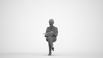 realistic 3D human woman casual sitting, archviz people FBX OBJ for Blender, three-quarter front view render