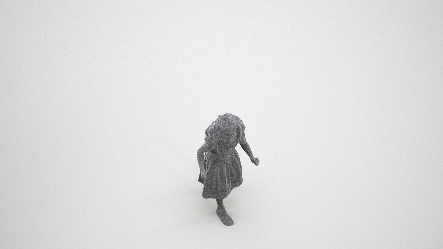 realistic 3D human girl casual kids, archviz people FBX OBJ for Blender, wireframe three-quarter view