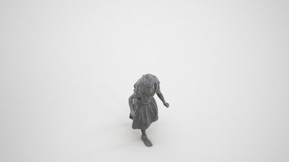 realistic 3D human girl casual kids, archviz people FBX OBJ for Blender, wireframe three-quarter view