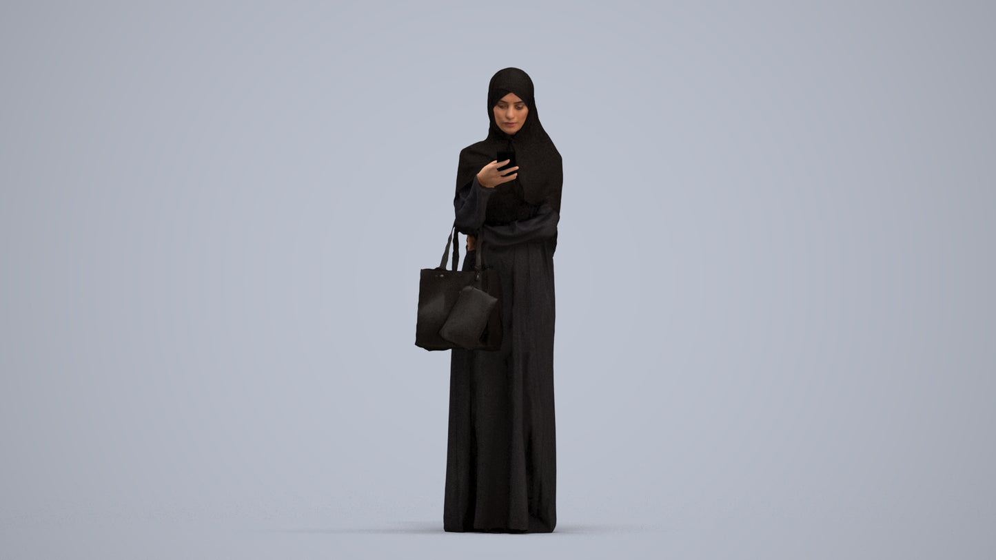 3D human model woman standing, photogrammetry scanned person for archviz, standing pose render