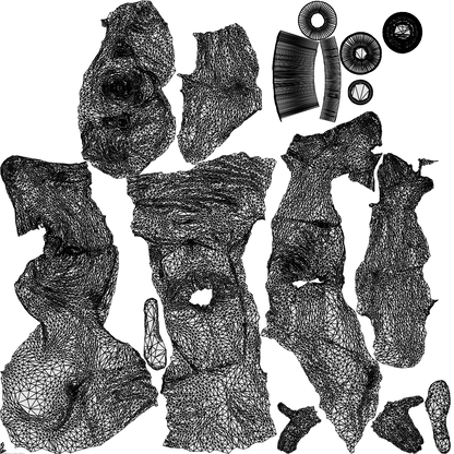 realistic 3D senior woman casual sitting, scanned archviz people for Blender and 3ds Max, wireframe top-down view