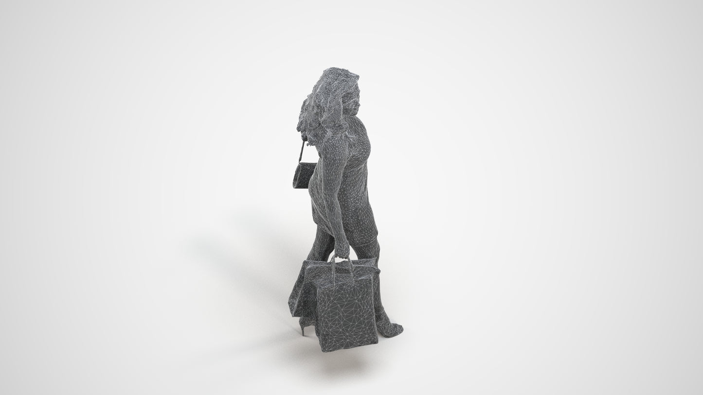 3D people model woman casual shopping, scanned human for 3ds Max rendering, wireframe three-quarter view