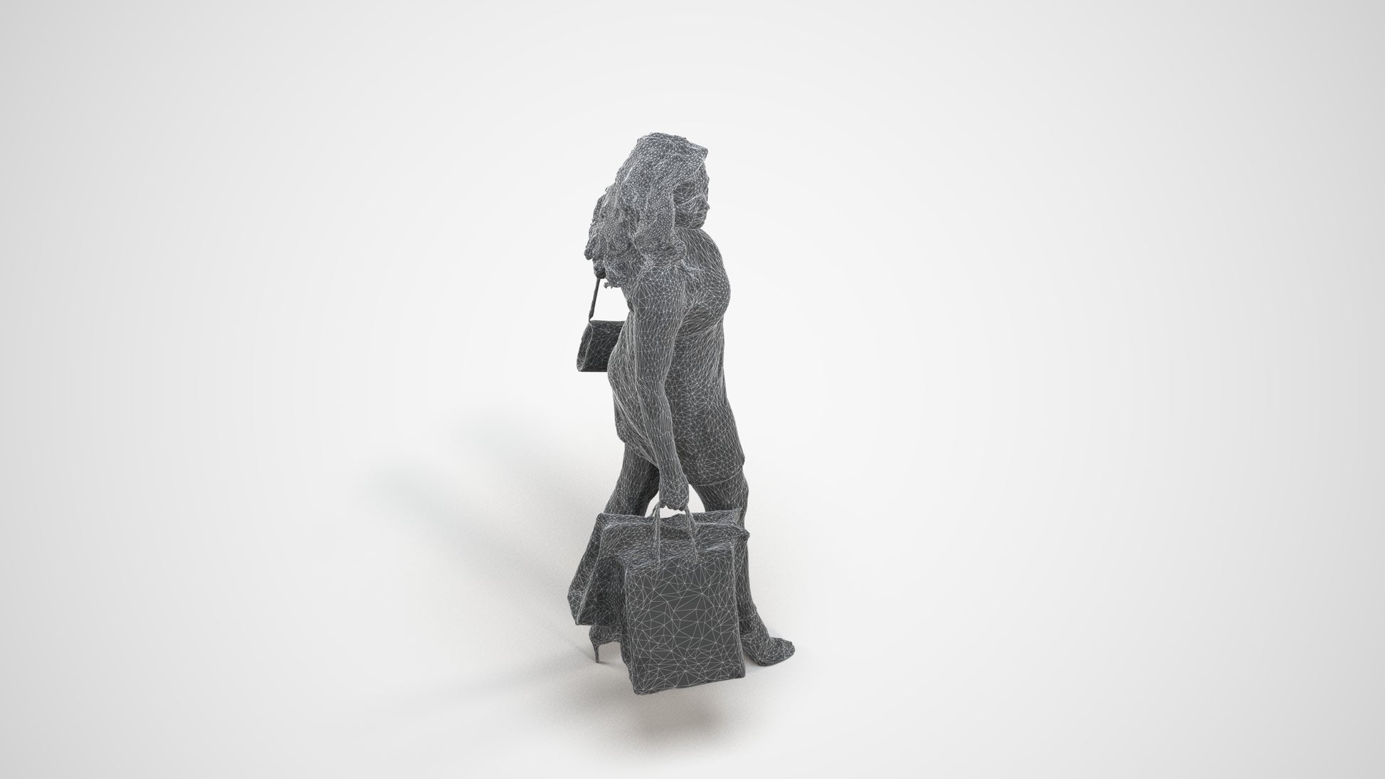 3D people model woman casual shopping, scanned human for 3ds Max rendering, wireframe three-quarter view