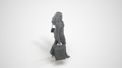 3D people model woman casual shopping, scanned human for 3ds Max rendering, wireframe three-quarter view