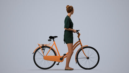 scanned 3D woman casual cycling, photogrammetry people for Enscape and V-Ray, side view render
