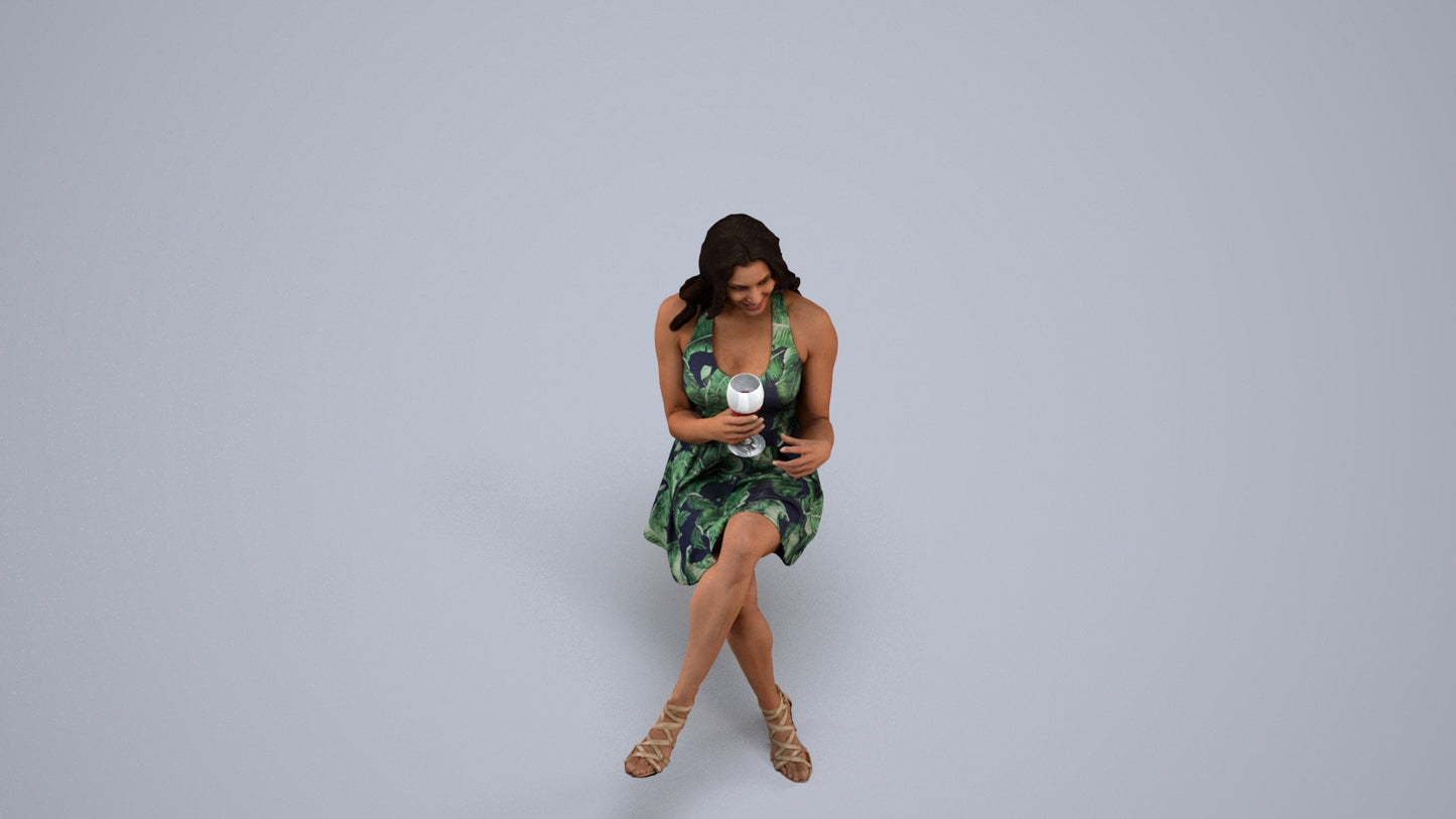 scanned 3D woman sitting, photogrammetry people for Enscape and V-Ray, back view render