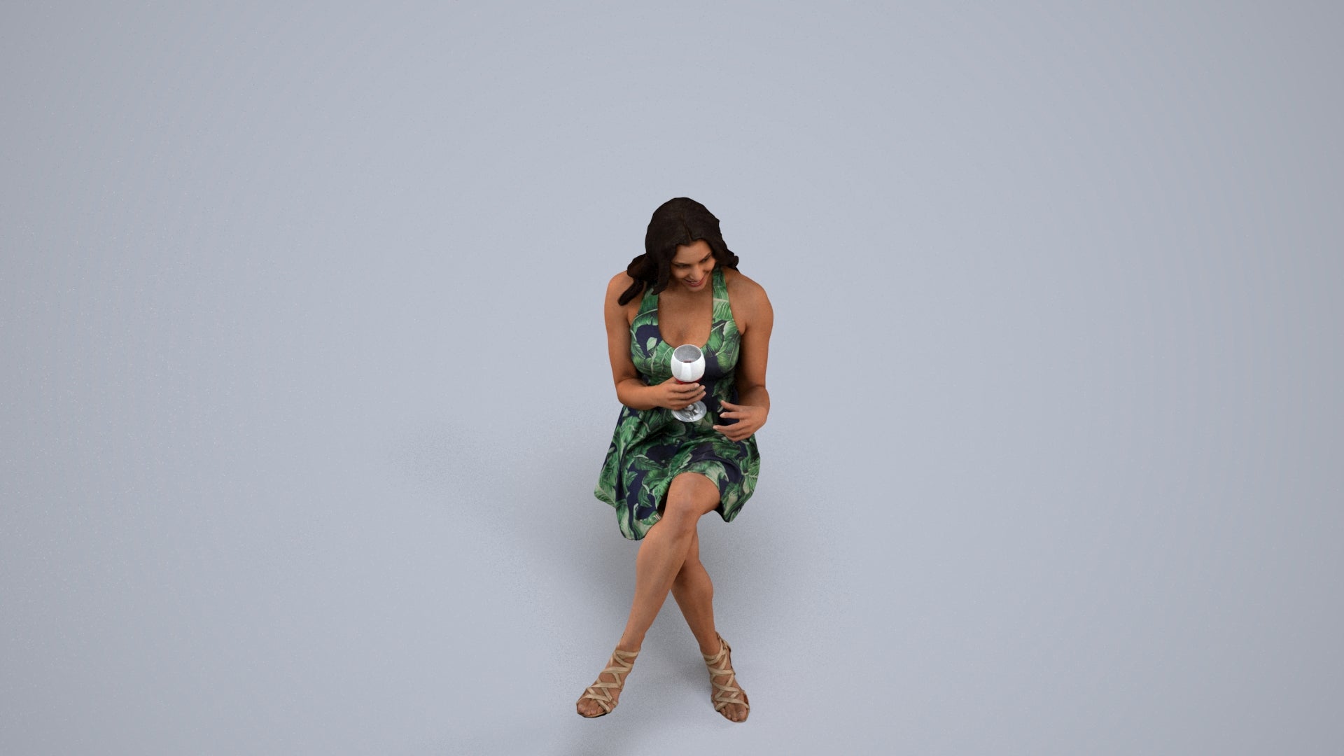 scanned 3D woman sitting, photogrammetry people for Enscape and V-Ray, back view render
