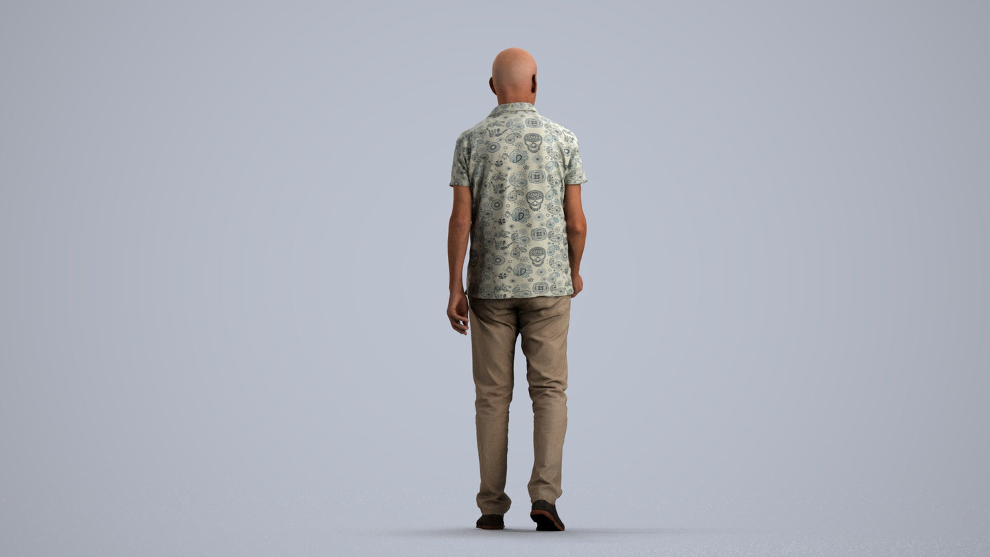scanned 3D senior man casual walking, photogrammetry people for Enscape and V-Ray, front view render