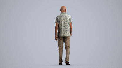 scanned 3D senior man casual walking, photogrammetry people for Enscape and V-Ray, front view render