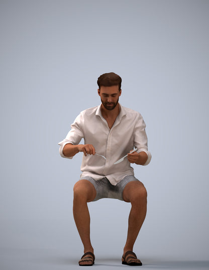 scanned 3D man casual sitting, photogrammetry people for Enscape and V-Ray