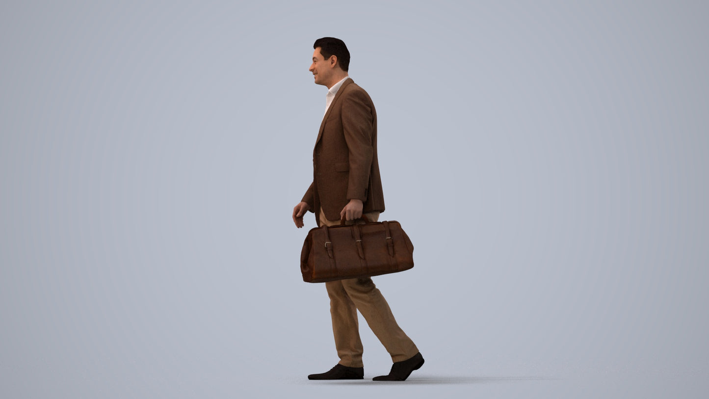 realistic 3D people man business walking, render-ready for V-Ray and Corona, FBX OBJ, three-quarter view render