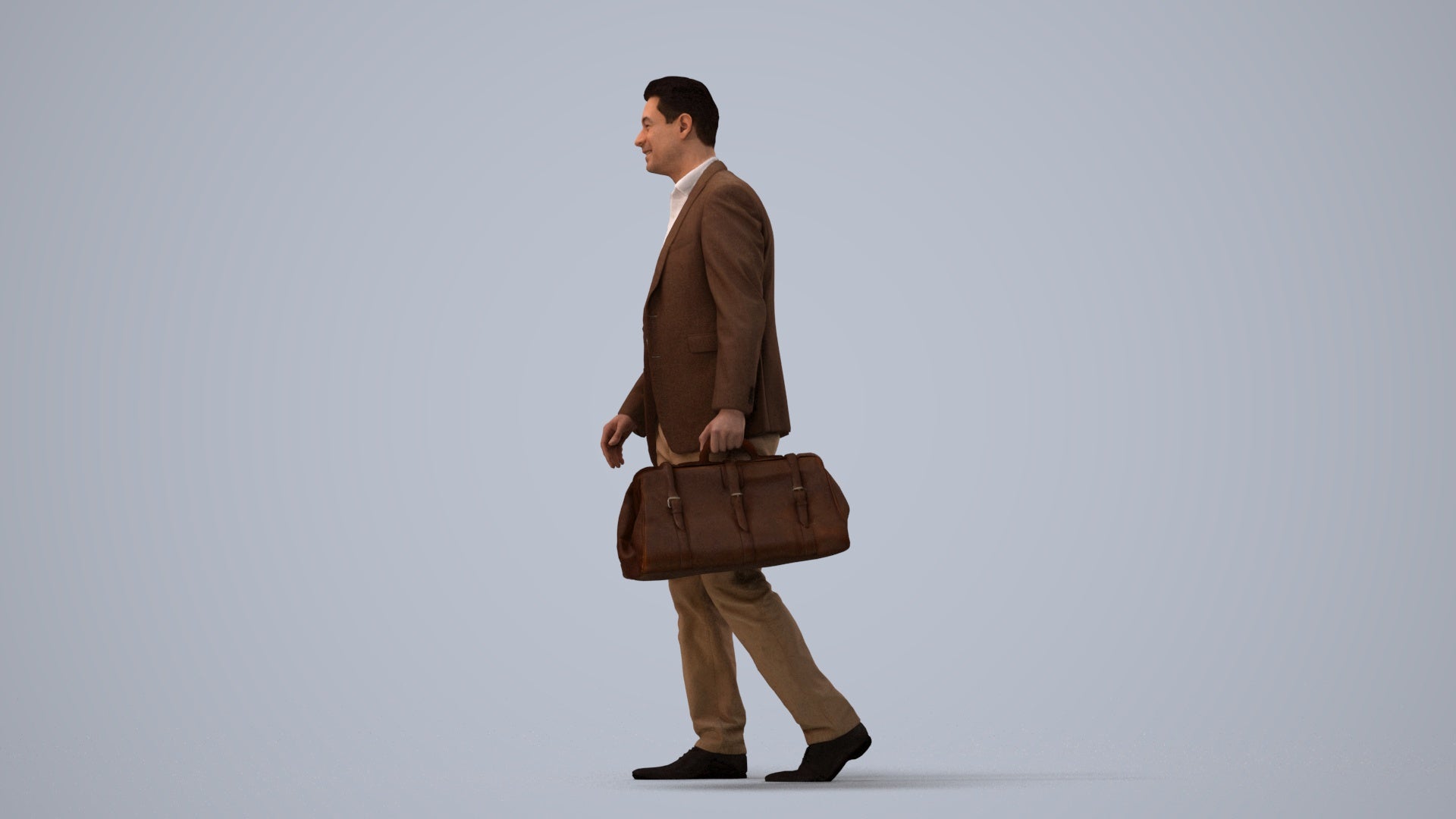 realistic 3D people man business walking, render-ready for V-Ray and Corona, FBX OBJ, three-quarter view render