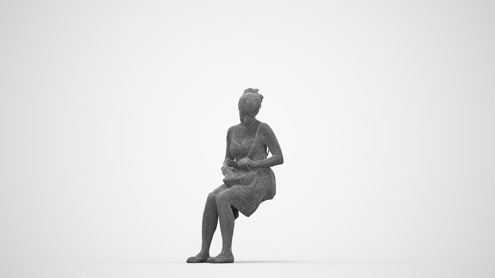 3D people model woman formal formalaffairs, scanned human for 3ds Max rendering, wireframe back view