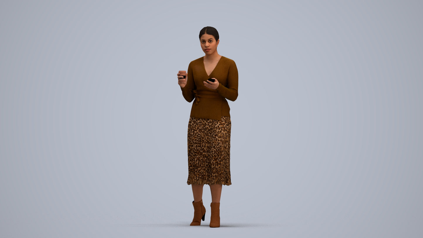 realistic 3D woman casual walking, scanned archviz people for Blender and 3ds Max, standing pose render