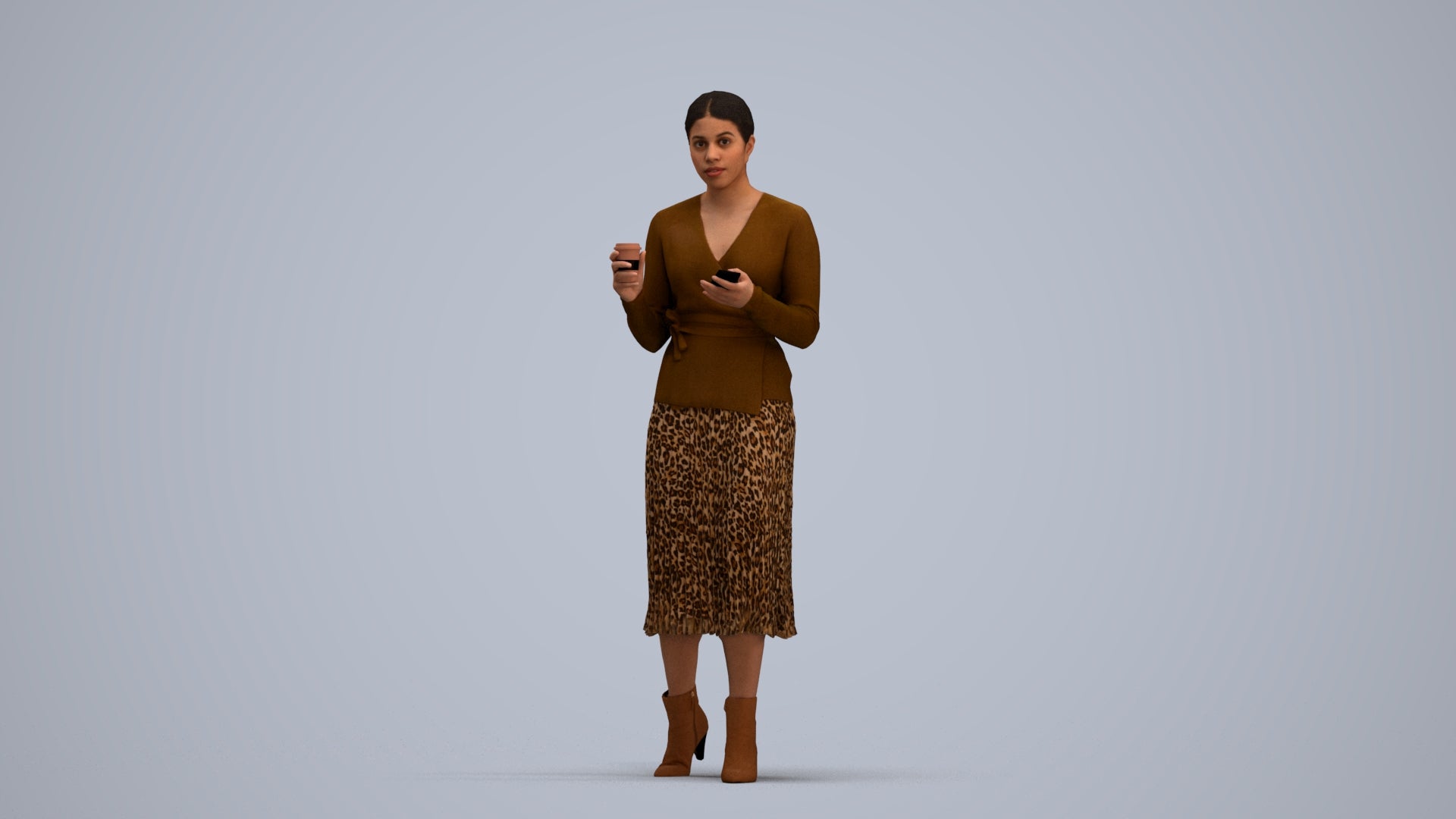 realistic 3D woman casual walking, scanned archviz people for Blender and 3ds Max, standing pose render