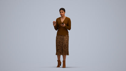 realistic 3D woman casual walking, scanned archviz people for Blender and 3ds Max, standing pose render