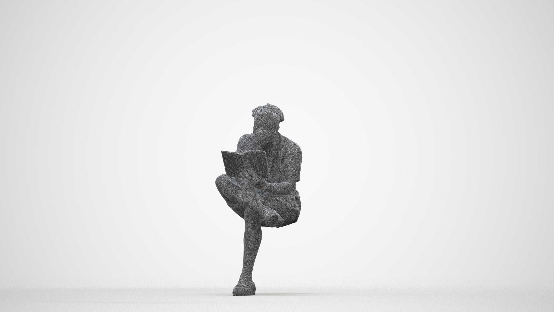 scanned 3D man casual sitting, photogrammetry people for Enscape and V-Ray, wireframe back view