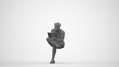 scanned 3D man casual sitting, photogrammetry people for Enscape and V-Ray, wireframe back view