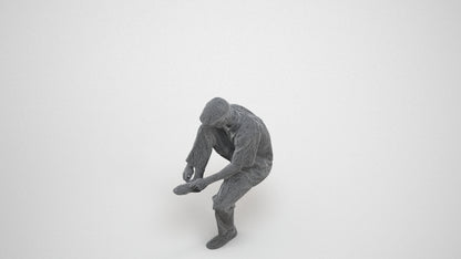 3D scanned man sitting casual, photorealistic archviz people for Enscape and SketchUp, wireframe three-quarter view