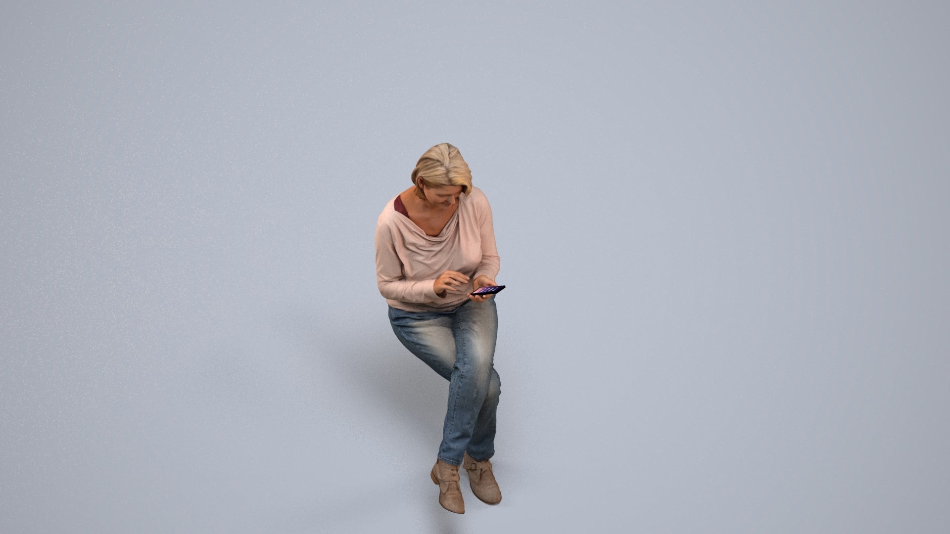 3D people model woman casual sitting, scanned human for 3ds Max rendering, back view render