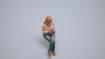 3D people model woman casual sitting, scanned human for 3ds Max rendering, back view render