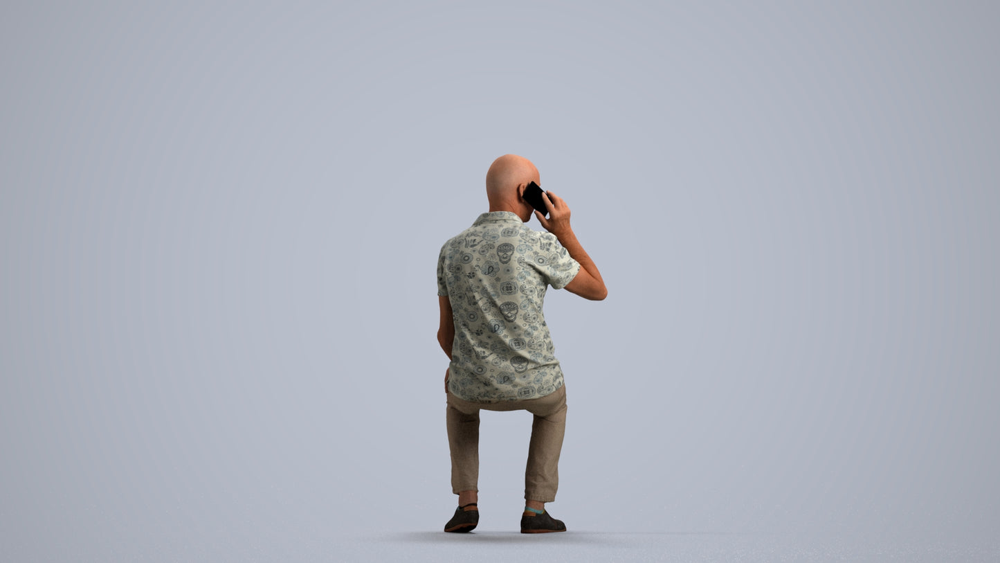 3D scanned senior man sitting casual, photorealistic archviz people for Enscape and SketchUp, front view render
