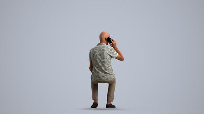 3D scanned senior man sitting casual, photorealistic archviz people for Enscape and SketchUp, front view render