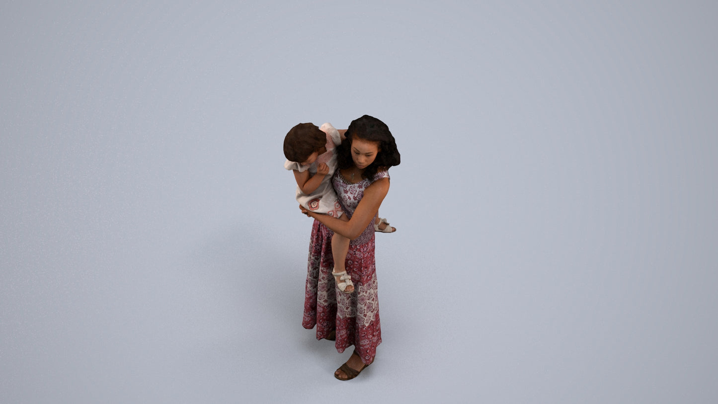 3D people model girl casual kids, scanned human for 3ds Max rendering, back view render