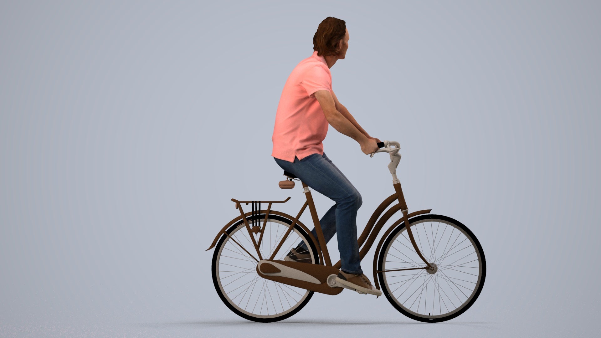3D scanned man cycling casual, photorealistic archviz people for Enscape and SketchUp, side view render
