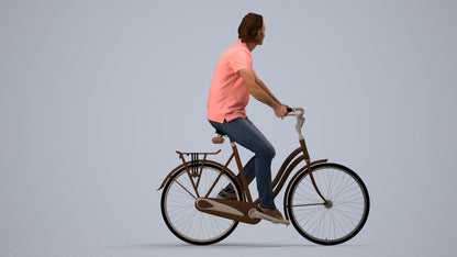 3D scanned man cycling casual, photorealistic archviz people for Enscape and SketchUp, side view render