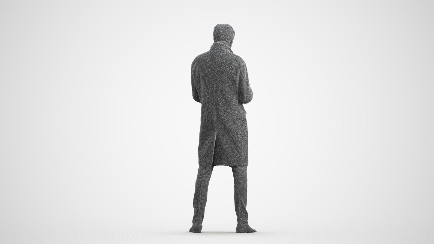 photogrammetry 3D man standing, realistic human model archviz FBX, wireframe front view