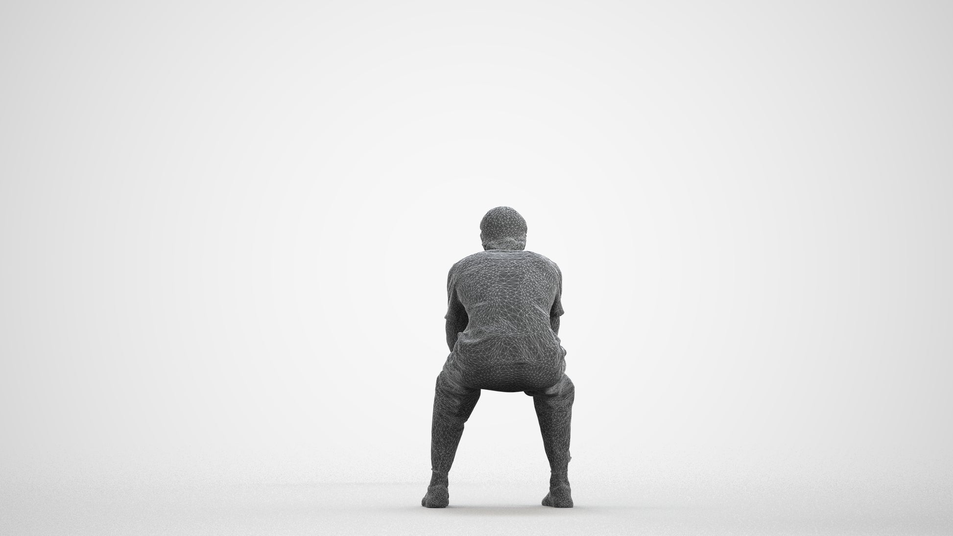 3D scanned man sitting casual, photorealistic archviz people for Enscape and SketchUp, wireframe front view