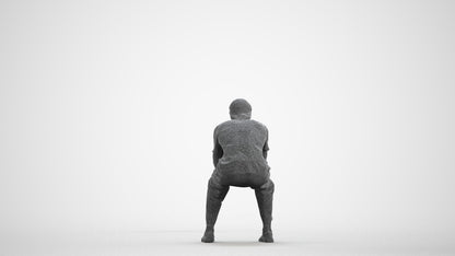 3D scanned man sitting casual, photorealistic archviz people for Enscape and SketchUp, wireframe front view
