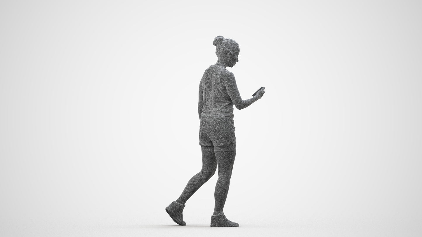 scanned 3D woman sport, photogrammetry people for Enscape and V-Ray, wireframe side view