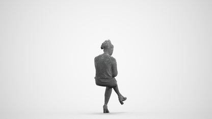 3D scanned woman sitting casual, photorealistic archviz people for Enscape and SketchUp, wireframe front view