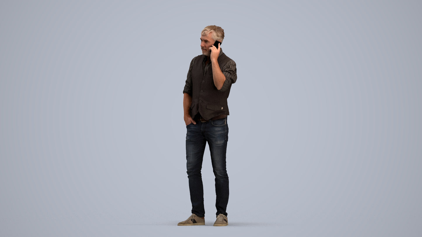 3D human model man casual standing, photogrammetry scanned person for archviz, standing pose render