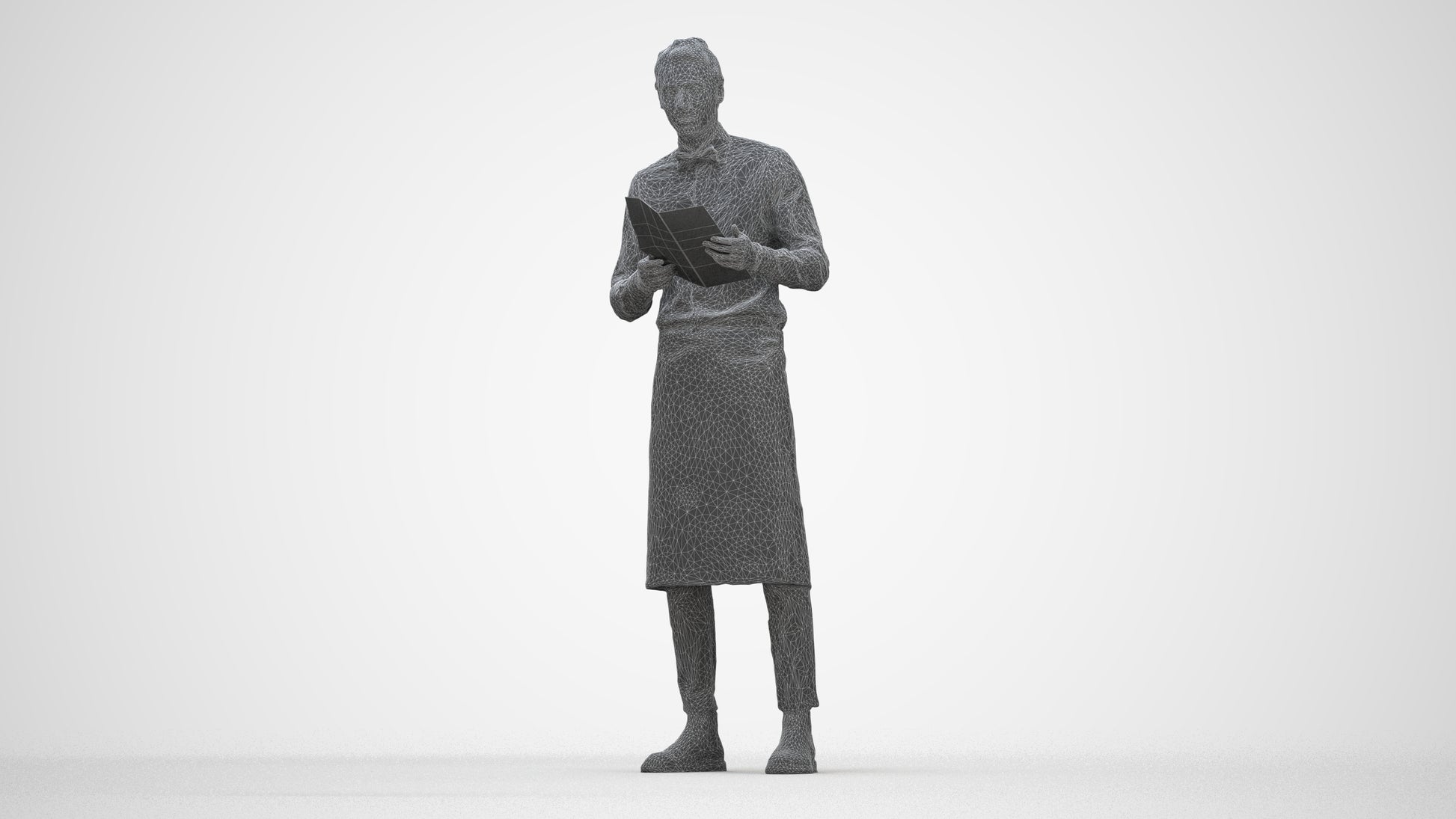 realistic 3D human man hospitality, archviz people FBX OBJ for Blender, wireframe back view