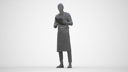 realistic 3D human man hospitality, archviz people FBX OBJ for Blender, wireframe back view