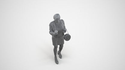 realistic 3D human woman casual standing, archviz people FBX OBJ for Blender, wireframe three-quarter view