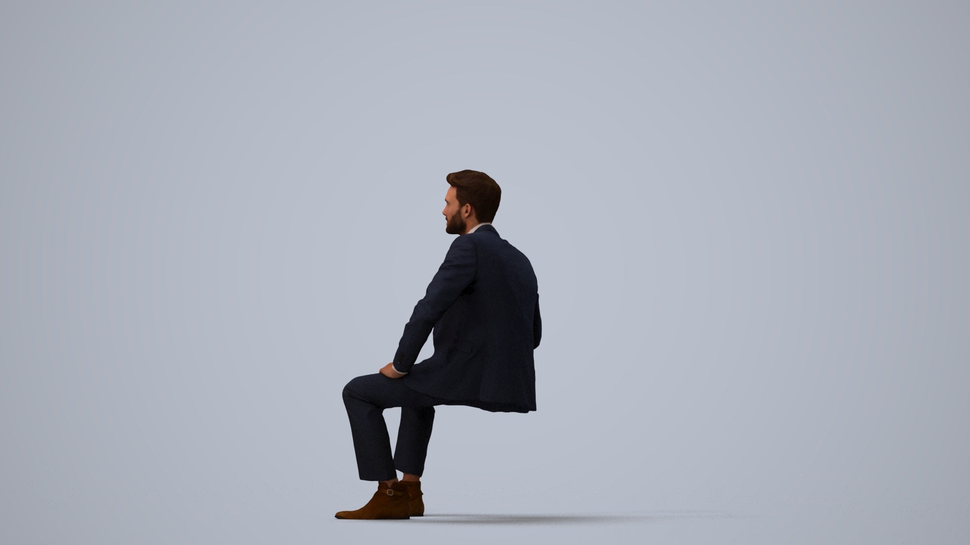realistic 3D man business pool, scanned archviz people for Blender and 3ds Max, three-quarter view render