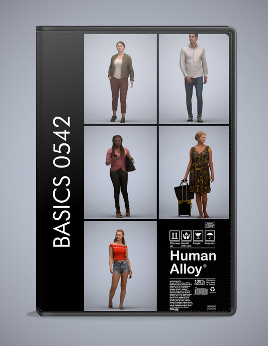 scanned 3D people walking collection, 5 photogrammetry models for Enscape and V-Ray